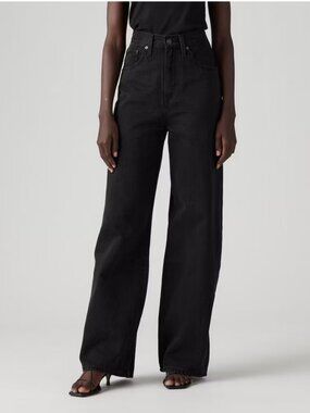 Levi’s High Rise Cinch Baggy Jeans Women’s Size 25 Black Wide Leg Denim